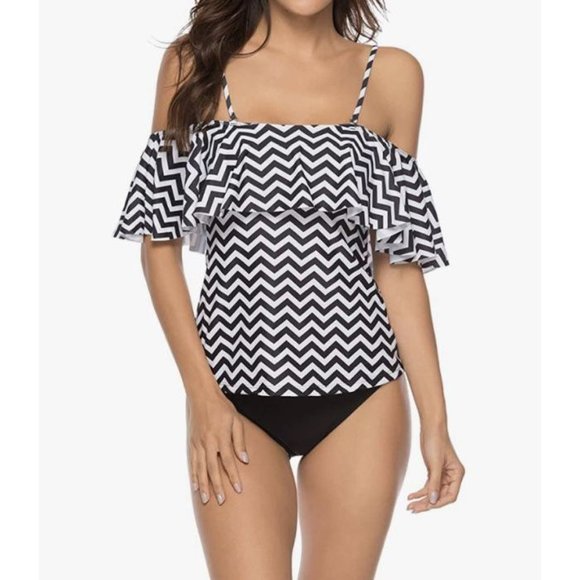 LAZOSAL Two Piece Ruffle Flounce Tankini Set S - Picture 2 of 6